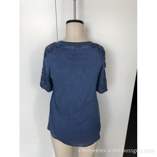 V-neck hollowed-out short sleeve
